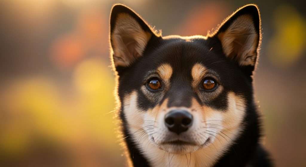 Portrait du Shiba Inu noir et feu